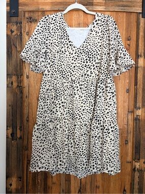 Cream Animal Print V-Neck Babydoll Maternity Dress
